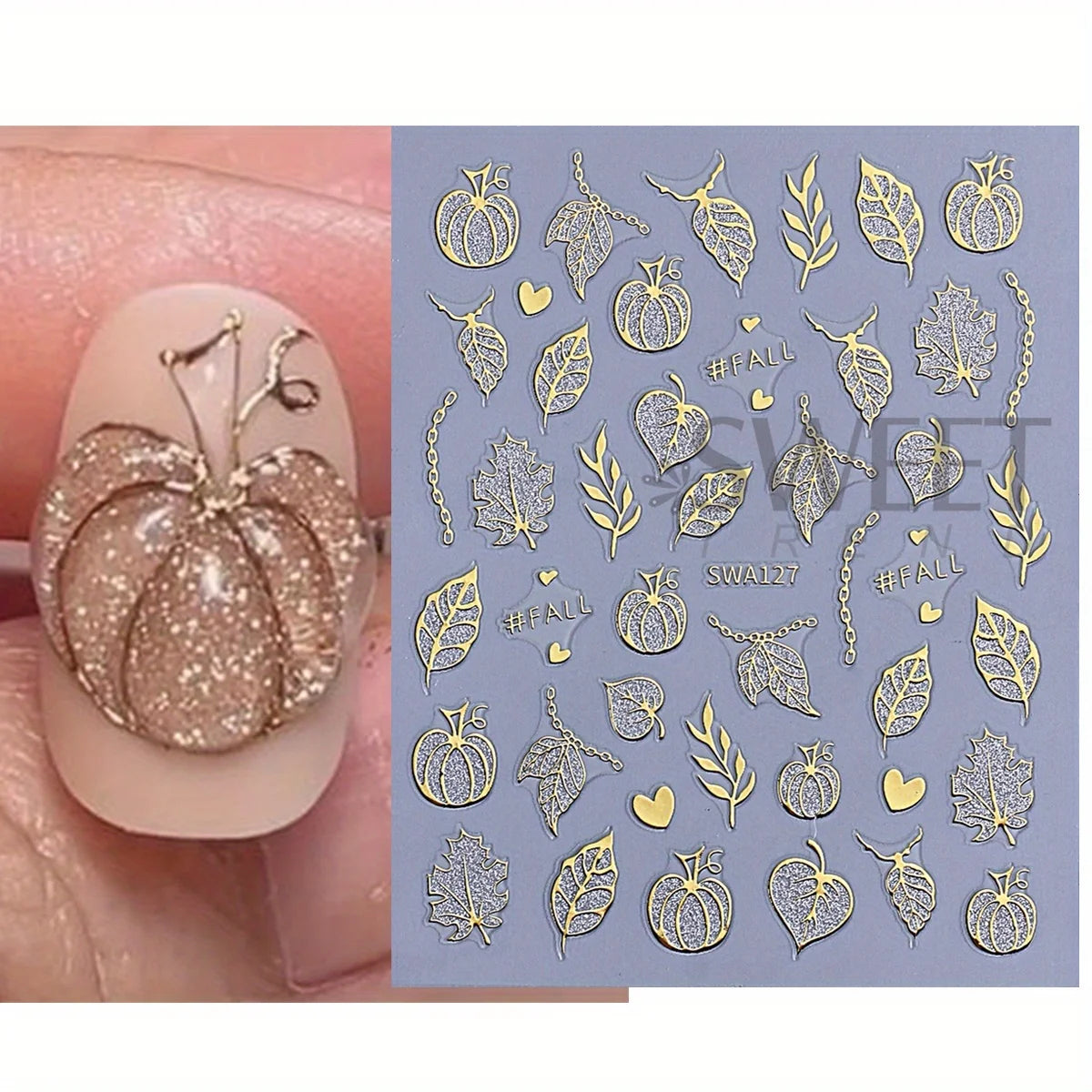 3pcs Metal Spooky Pumpkin Nail Art Stickers Glitter Spiders Web Maple Leaf Adhesive Decals French Halloween Foils Manicure Tips
