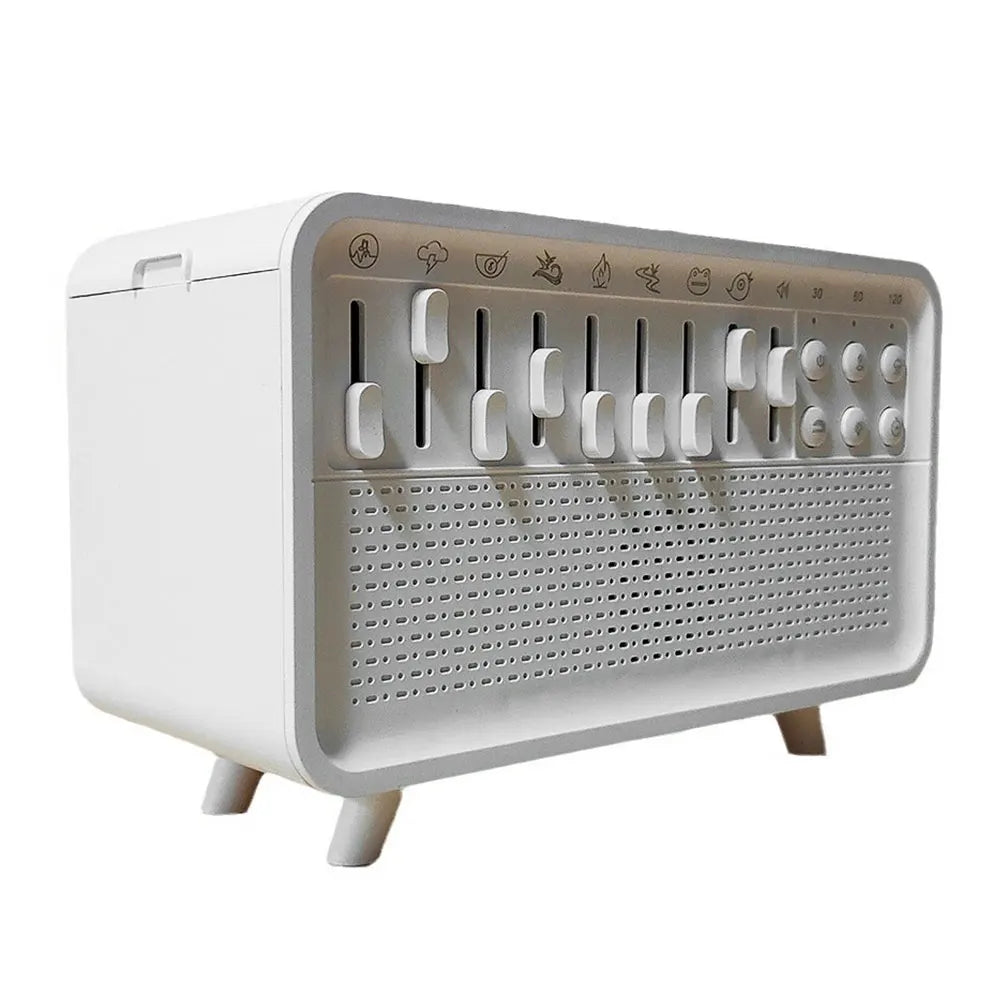 White Noise Machine Flame Air Diffuser Humidifier with 8 Nature Sounds BT Speaker Night Light Essential Oil Diffuser