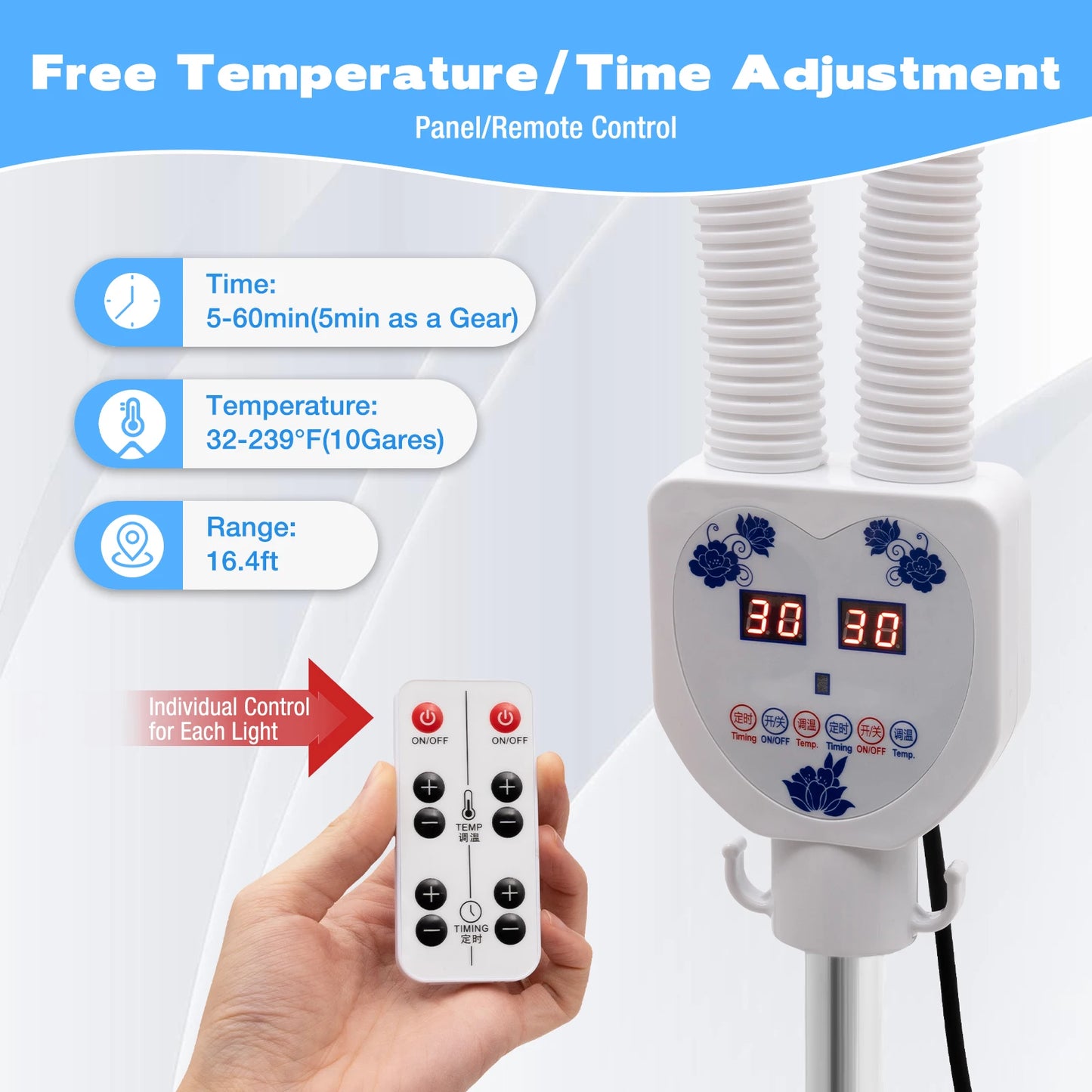 275W Two-headed Infrared Heat Lamp, Adjustable Beauty Timer Light, 360° Rotatable Health Care Heating Lamps