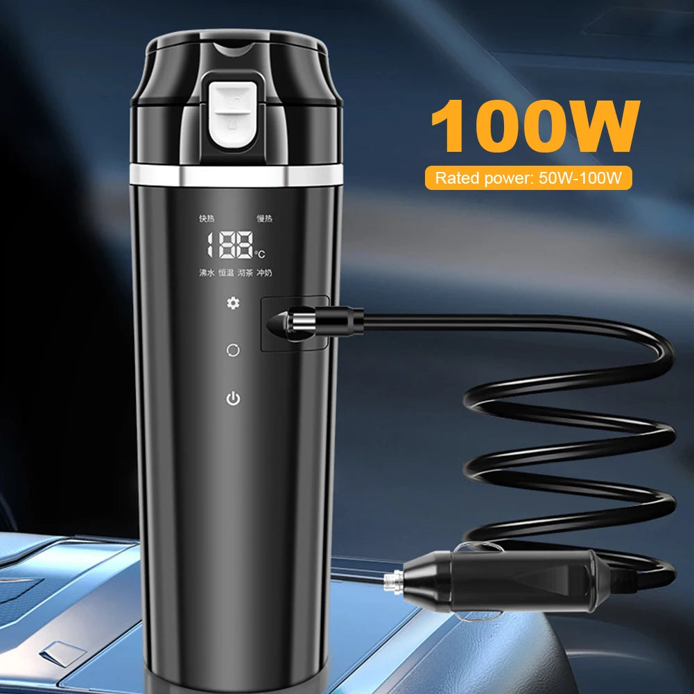 APWIKOGER 12V 24V Car Heated Coffee Mug Warmer With LCD