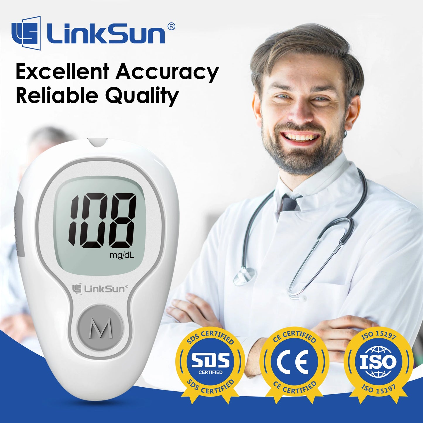 G-425-3 LinkSun Blood Glucose Meter Glucometer Complete Kit Diabetes Accessories Finger Blood Digital Glucose Sugar Test Machine