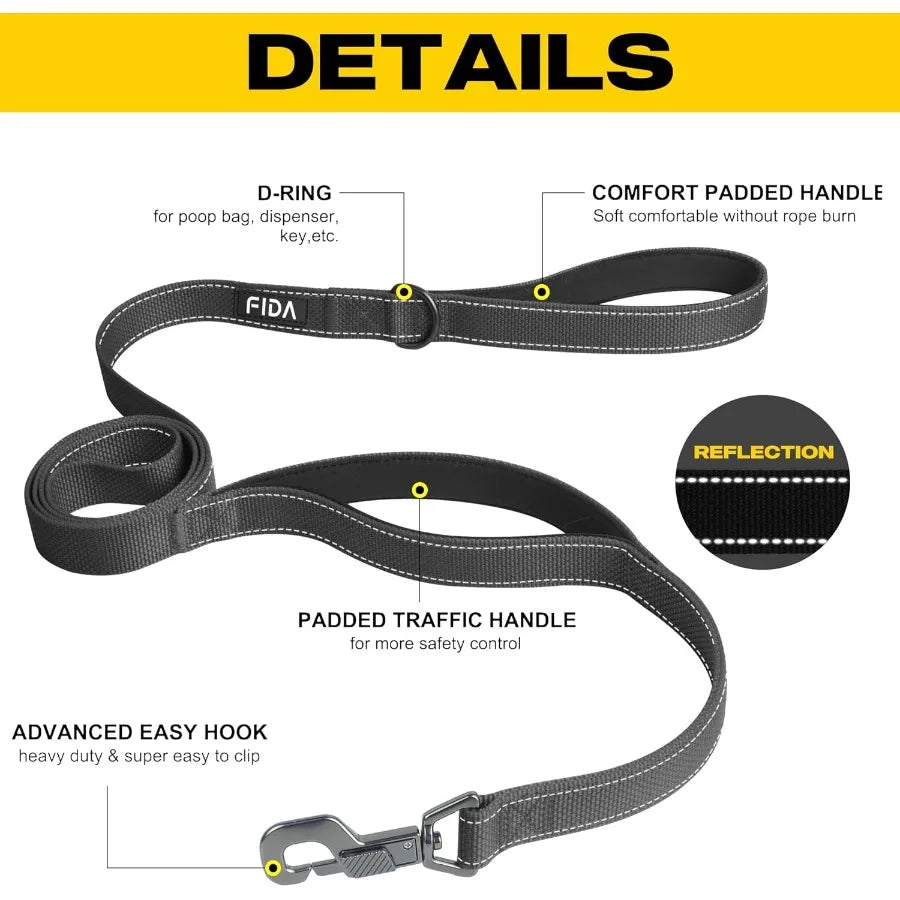 4 FT Heavy Duty Dog Leash with 2 Comfortable Padded Handles and Traffic Handle for Secure Walks Advanced Easy Snap Hook with Re