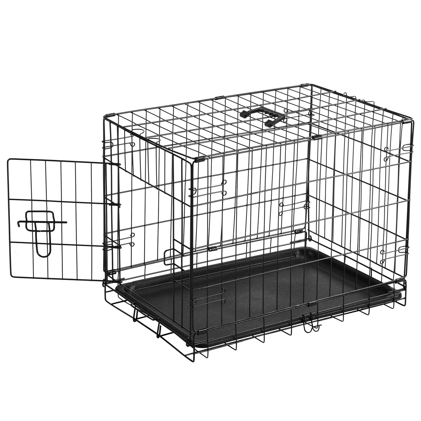 JHK 30IN Single Door Folding Metal Wire Dog Cage with Plastic Leak-Proof Pan Tray Extra Large Pet Kennel for Indoor Outdoor