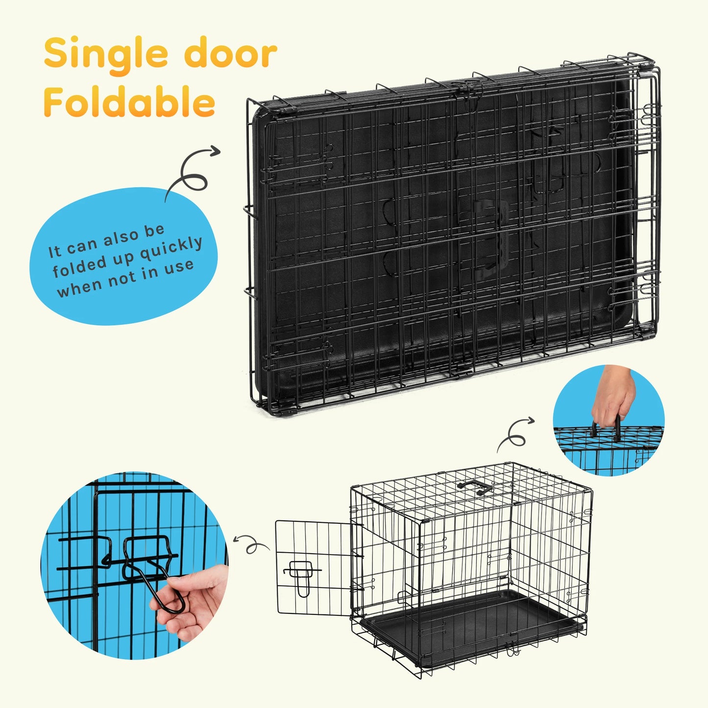 JHK 30IN Single Door Folding Metal Wire Dog Cage with Plastic Leak-Proof Pan Tray Extra Large Pet Kennel for Indoor Outdoor