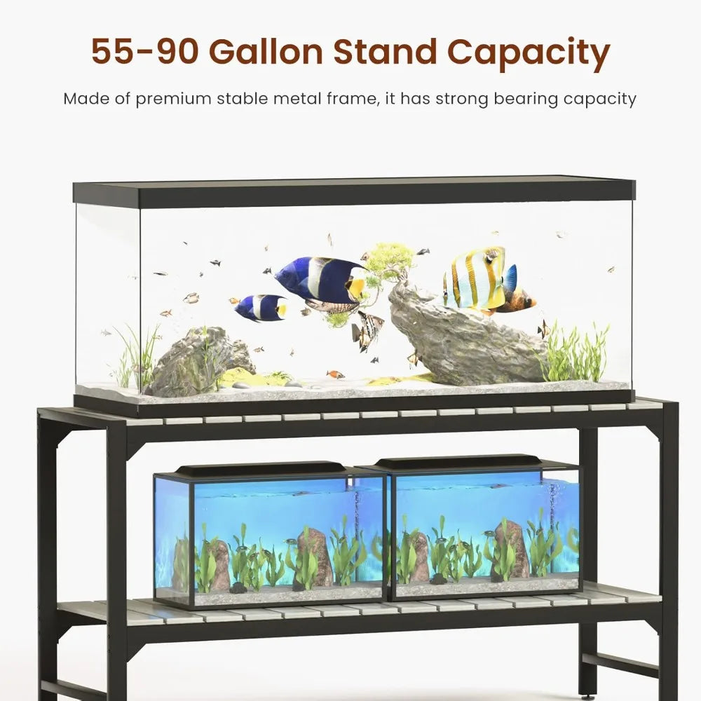 Tatub 55-90 Gallon Fish Tank Stand, Metal Aquarium Stand with 2-tier Open Shelves & Thickened Slats, Heavy Duty Metal Large Aqua