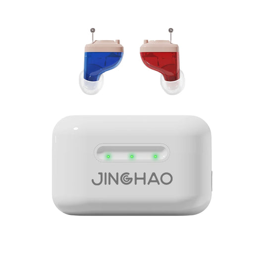 JINGHAO Mini Hearing Aids Digital In Ear Small Sound Voice Amplifier Enhancer with Charger Case